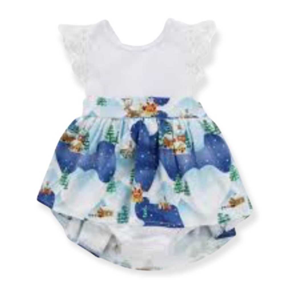 CANIS Baby Santa Clause Rudolph, Snowman Graphic Print Lace Dress 6-12 Month NWT